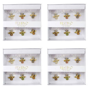 4x 6pc LVD Jewelled Bee Alloy Wine Glass Charm Set 13x12cm Multicoloured
