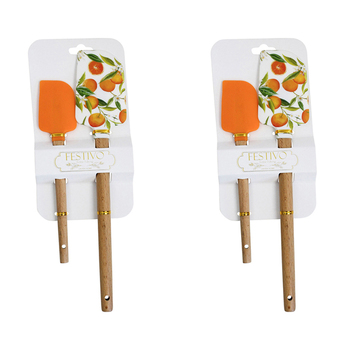 2x LVD 2pc Silicone Wood Spatula Kitchen Baking/Cooking Utensil Set - Citrus