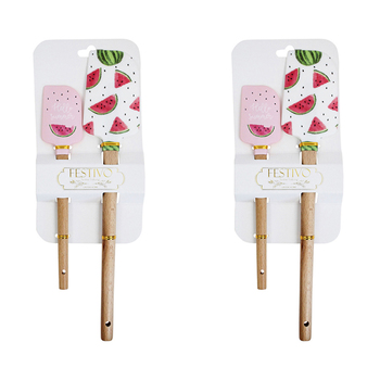 2x LVD 2pc Silicone Wood Spatula Kitchen Baking/Cooking Utensil Set - Watermelon