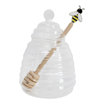 LVD Glass 16cm Honey Pot w/ Dipper/Drizzler Container - Clear