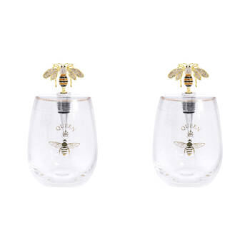 2PK LVD Drinking Glass and Bottle Stopper Set Queen Bee 9x9x15cm Clear/Gold
