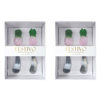 2x 2pc LVD Stainless Steel Glass Spreader Charcuterie Cutlery Set 17cm Pineapple