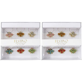 2x 6pc LVD Bumble Bee Alloy Wine Glass Charms Set 13x12cm Multicoloured