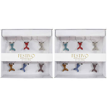 2x 6pc LVD Whale Tails Alloy Wine Glass Charms Set 13x12cm Multicoloured