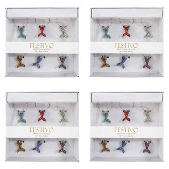 4x 6pc LVD Whale Tails Alloy Wine Glass Charms Set 13x12cm Multicoloured