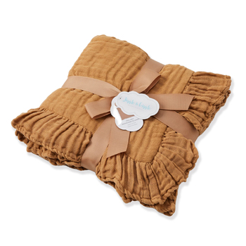 Jiggle & Giggle Frill Hem 100cm Cotton Muslin Baby Blanket - Biscuit