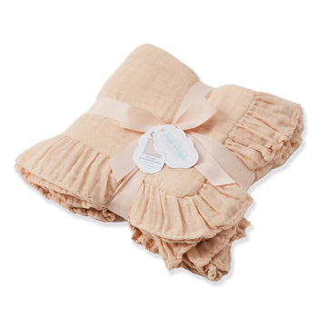 Jiggle & Giggle Frill Hem 100cm Cotton Muslin Baby Blanket - Pink Clay