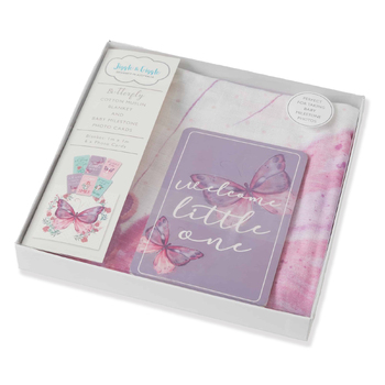 7pc Jiggle & Giggle Butterfly Milestone Cards & Baby Muslin Blanket Set