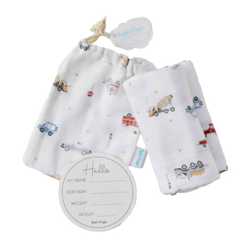 2pc Jiggle & Giggle Transport Baby Muslin Wrap & Arrival Card w/ Bag