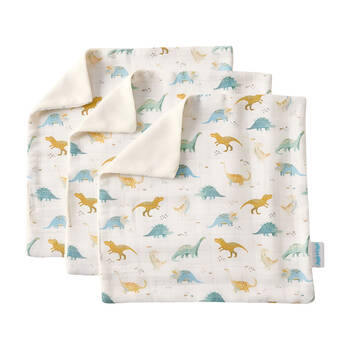 3pc Jiggle & Giggle Toddler Face Washer Cotton Muslin Dallying Dinosaurs