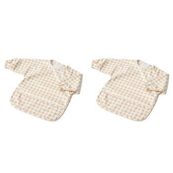 2x Jiggle & Giggle Polyester Gingham Smock Long-Sleeve Baby/Infant Feeding Apron