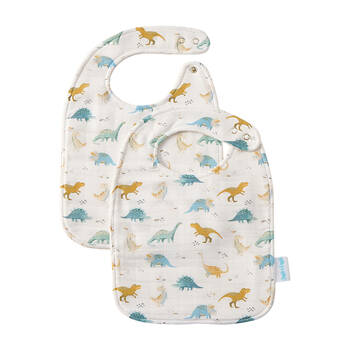2pc Jiggle & Giggle Baby Bib Cotton Muslin Dallying Dinosaurs