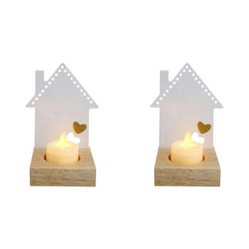 2PK LVD Porcelain Tealight Candle Holder Display Home Love 11.5cm - White