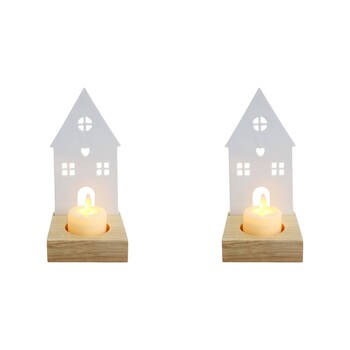2PK LVD Porcelain Tealight Candle Holder Display House Heart 14cm - White