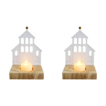 2PK LVD Porcelain Tealight Candle Holder Display Church 14cm - White