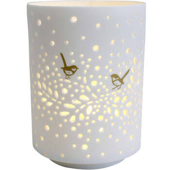 LVD Porcelain Tealight Candle Holder Display Midnight Bird 14cm - White