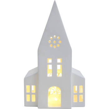 LVD Porcelain Church Tealight Candle Holder Display 22cm - White