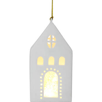 LVD Porcelain Hanging Village House Tealight Candle Holder 16cm - White
