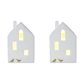 2PK LVD Porcelain Village House Tealight Candle Holder Display 3D 12.5cm White