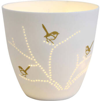 LVD Porcelain Cup Tealight Candle Holder Display Bird 9cm - White