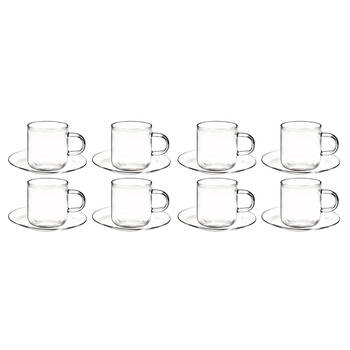 2x 4pc Coffee Culture Odin 90ml Glass Espresso Cups & Saucers Set - Clear
