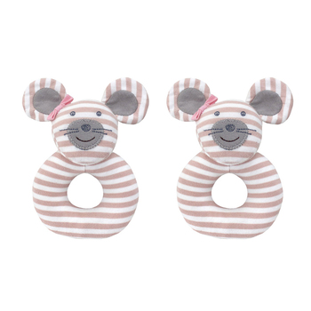 2PK Organic Farm Buddies Cotton 13cm Teething Rattle Ballerina Mouse Baby 0m+