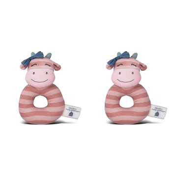 2PK Organic Farm Buddies Cotton 13cm Teething Rattle Miss Moo Baby 0m+