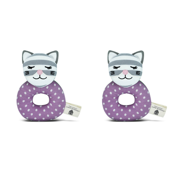2PK Organic Farm Buddies Cotton 13cm Teething Rattle Maude The Kitty Baby 0m+