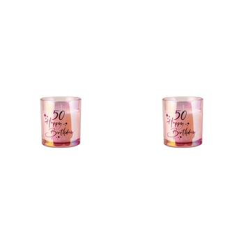 2PK 50th Pink Chrome Candle Vanilla Scented 45hr Burntime Gift Set