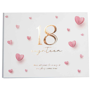 18th Birthday Heart Guest Book 23x18cm Novelty Party Signature Pad