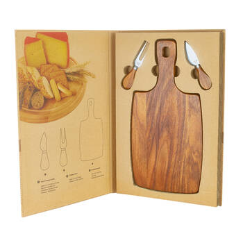 3pc NF Living Board & Knife Gift Set 40x26cm Solid Brown