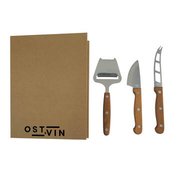 3pc Ost & Vin Cheese Slicer Giftset 19x25 Acacia Wood Steel Cutlery Brown