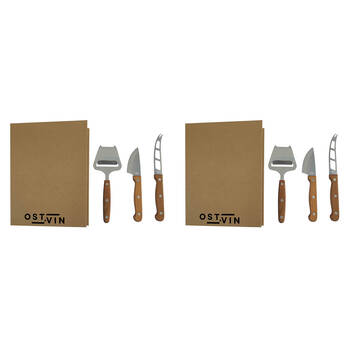 2x 3pc Ost & Vin Cheese Slicer Giftset 19x25 Acacia Wood Steel Cutlery Brown