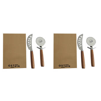 2x 2pc Ost & Vin Pizza Giftset 26x17 Cutter Set Acacia Wood Kitchenware Brown