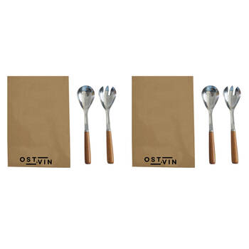 2x 2pc Ost & Vin Salad Servers GiftSet 24x6 Stainless Steel Wood Serveware Brown