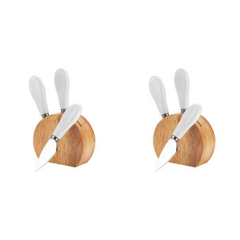 2PK NF Living Rubber Wood Block Set 10x4x8.5 Cheese Knife Kitchen Storage Beige