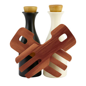 4pc NF Living Salad Claws & Bottle Set Serving Acacia Wood Kitchenware Ivory