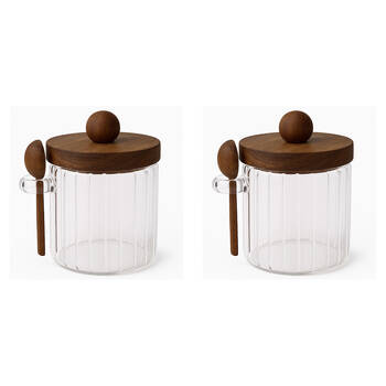 2PK NF Living Acacian Pantry Jar w/ Spoon Glass Storage Kitchen Organisers Clear