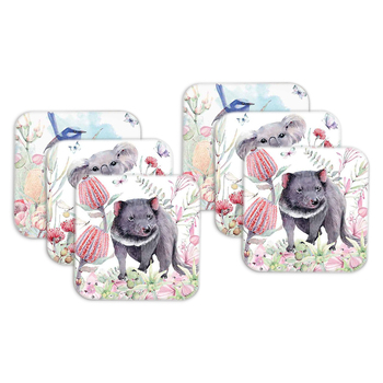 6PK Flora & Fauna Coasters Assorted Animals 9.5x9.5cm