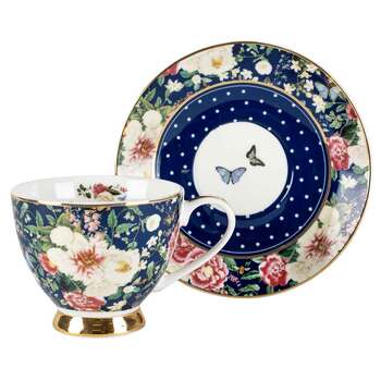 Floral Garden Navy Decorative Ceramic Teacup & Saucer Set 200ml