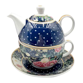 Floral Garden Navy Decorative Ceramic Tea For One Set 350ml/450ml