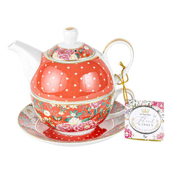 Floral Garden Red Decorative Ceramic Tea For One Set 350ml/450ml