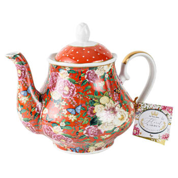 Floral Garden Red Decorative Ceramic Teapot 1200ml
