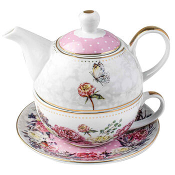Roses & Butterflies Floral Decorative Pink Tea For One Set 450ml