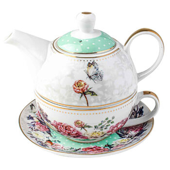 Roses & Butterflies Mint Floral Decorative Tea For One Set 350ml