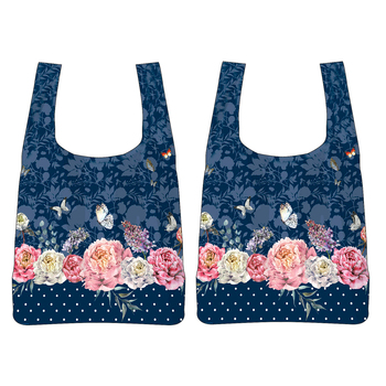 2PK Roses & Butterflies Navy Floral Decorative Tote Bag 65cmx40cm