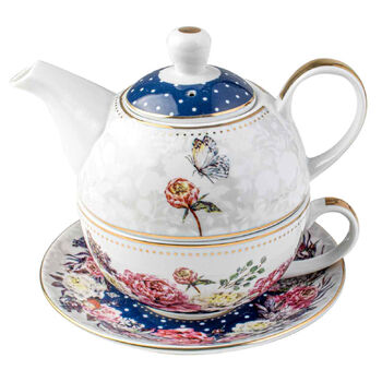 Roses & Butterflies Navy Floral Decorative Tea For One Set 450ml
