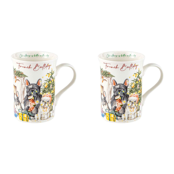 2PK Merry Muddy Paws French Bulldog 360ml Coffee Mug New Bone China