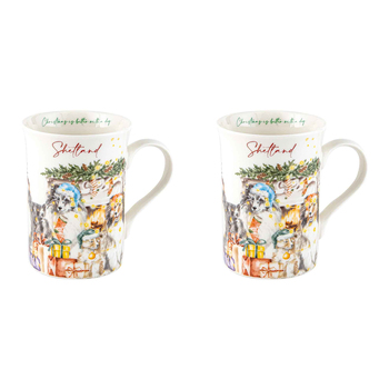 2PK Merry Muddy Paws Shetland 360ml Coffee Mug New Bone China
