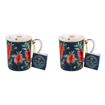 2PK Australian Flora Callistemon 360ml Coffee Mug New Bone China